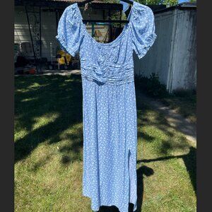 SOLD - Hollister Blue and White Puff Sleeve Maxi Dress - Size S